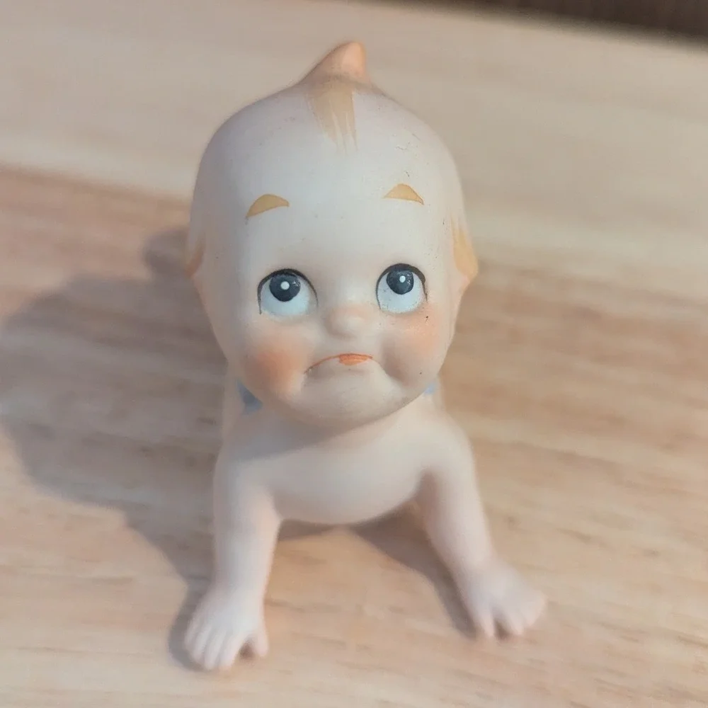 Two Vintage Bisque Porcelain Lefton Kewpie Figurines Grumpy Pouting Disgruntled